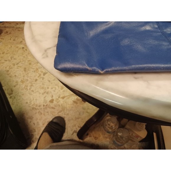 Vintage Bright Blue Faux Leather Large Clutch Purse Retro 60s Look Big Button - Picture 8 of 9